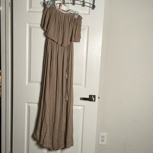 Mustard seed strapless ruffle cut out back maxi dress